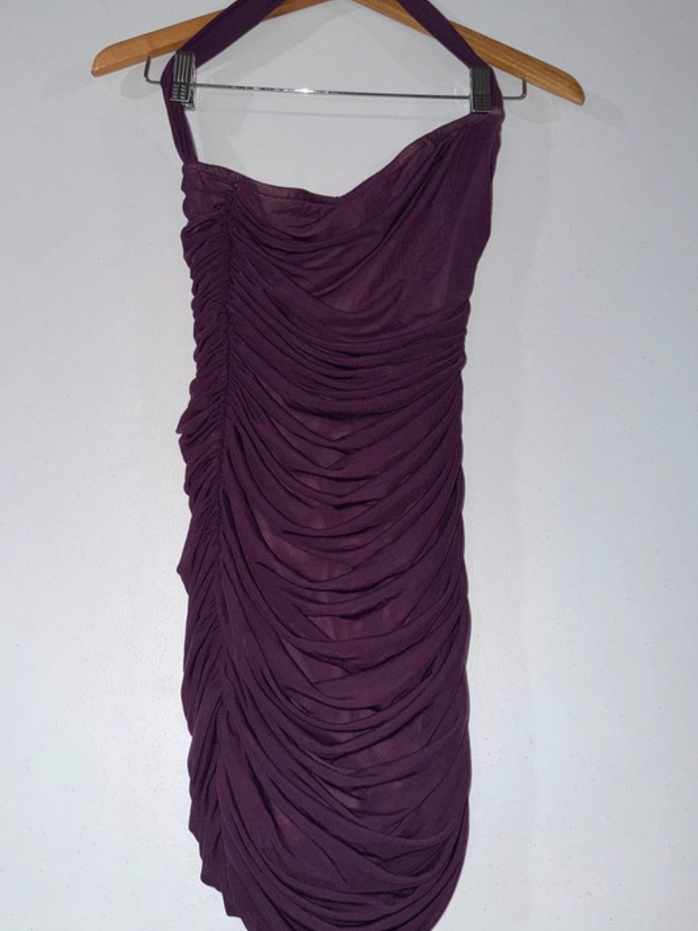 Lucy in the Sky One-Shoulder Ruched Dress in Deep Plum